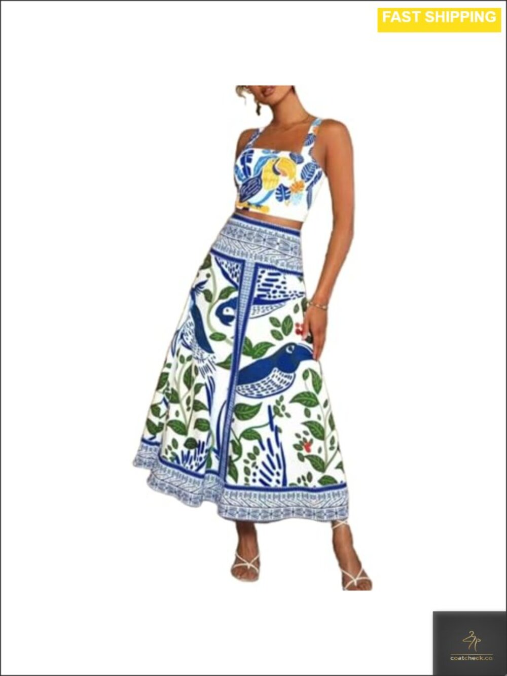 Women's Floral Halter Crop Top and A Line Maxi Skirt Set Sleeveless Party